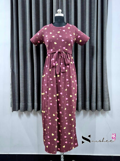Maroon Hearts Everyday Casual Maxi with detachable belt
