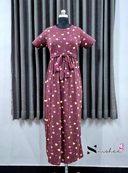 Maroon Hearts Everyday Casual Maxi with detachable belt