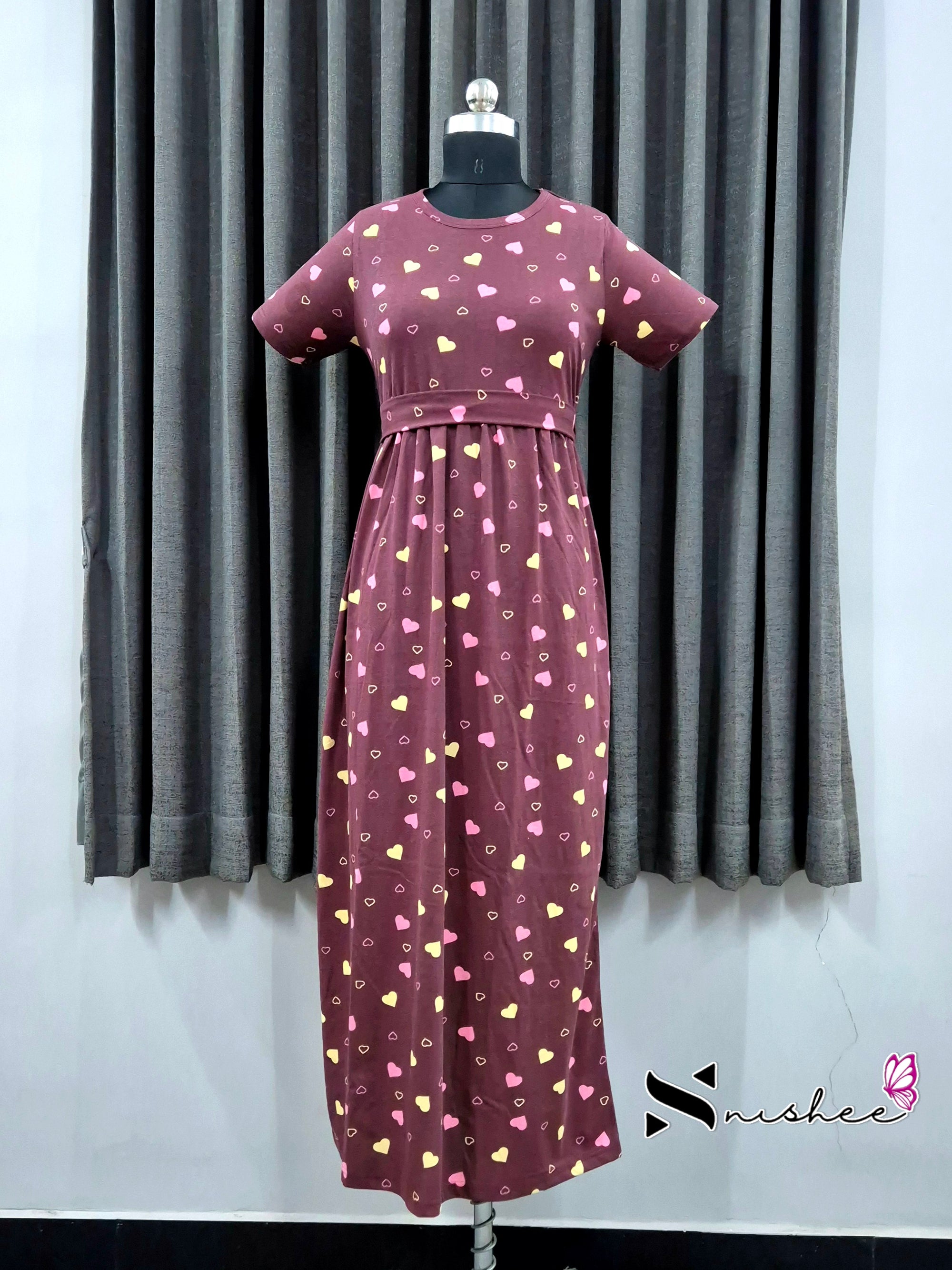 Maroon Hearts Everyday Casual Maxi with detachable belt