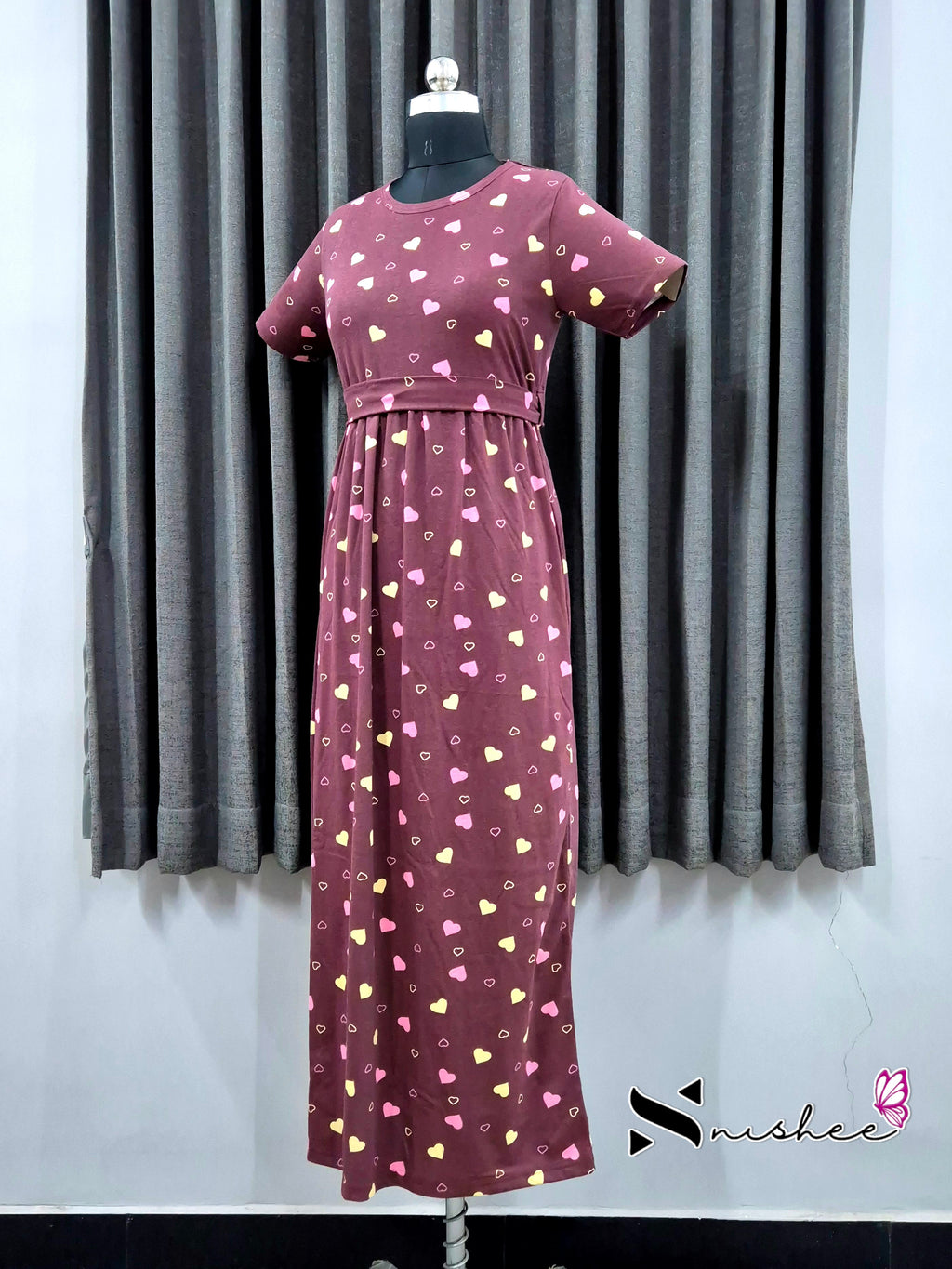 Maroon Hearts Everyday Casual Maxi with detachable belt