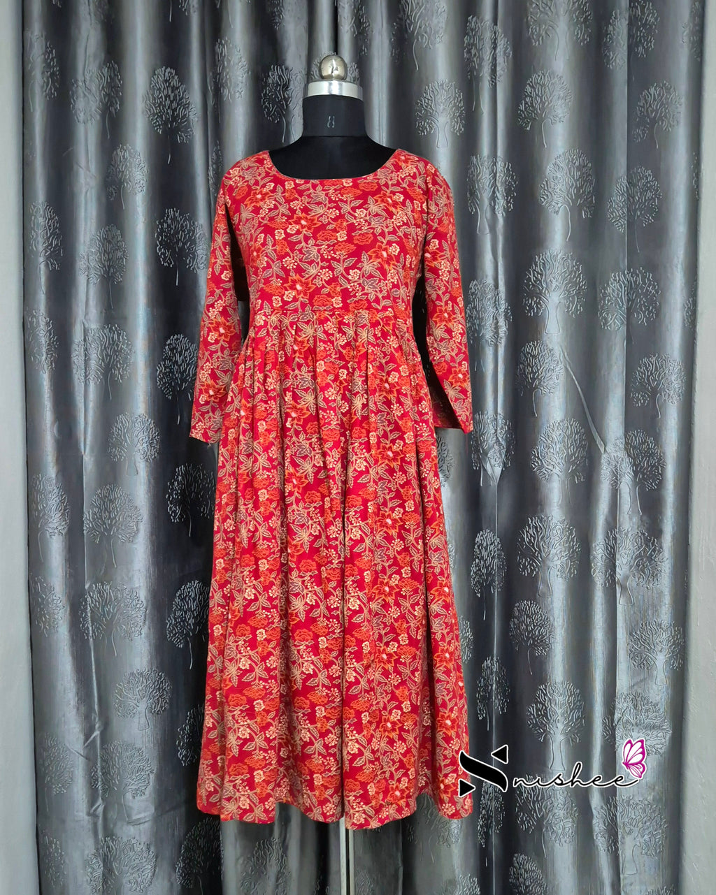 Red Floral Nyra Cut Model Plus Size Gown