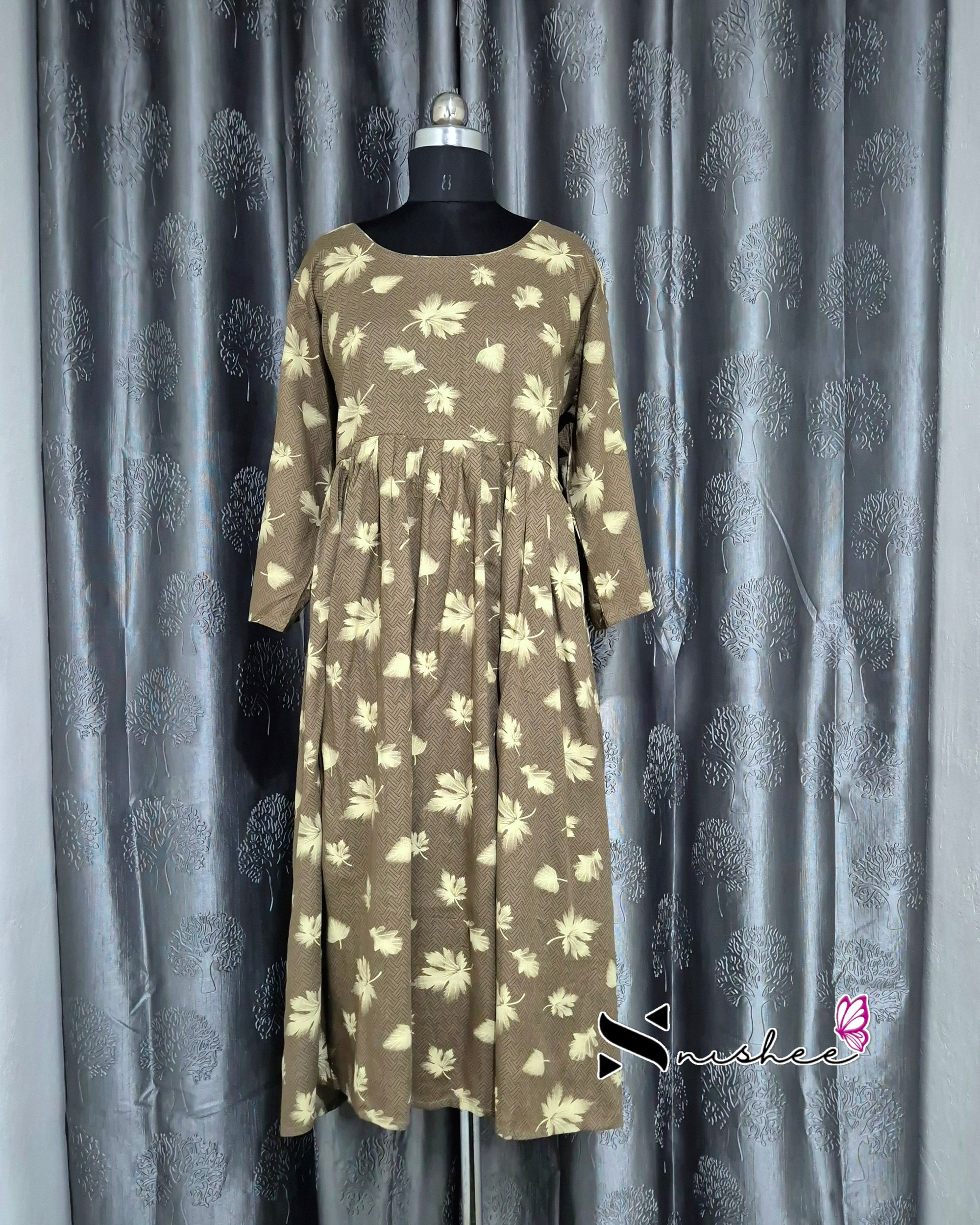Leaf Print Nyra Cut Model Plus Size Gown