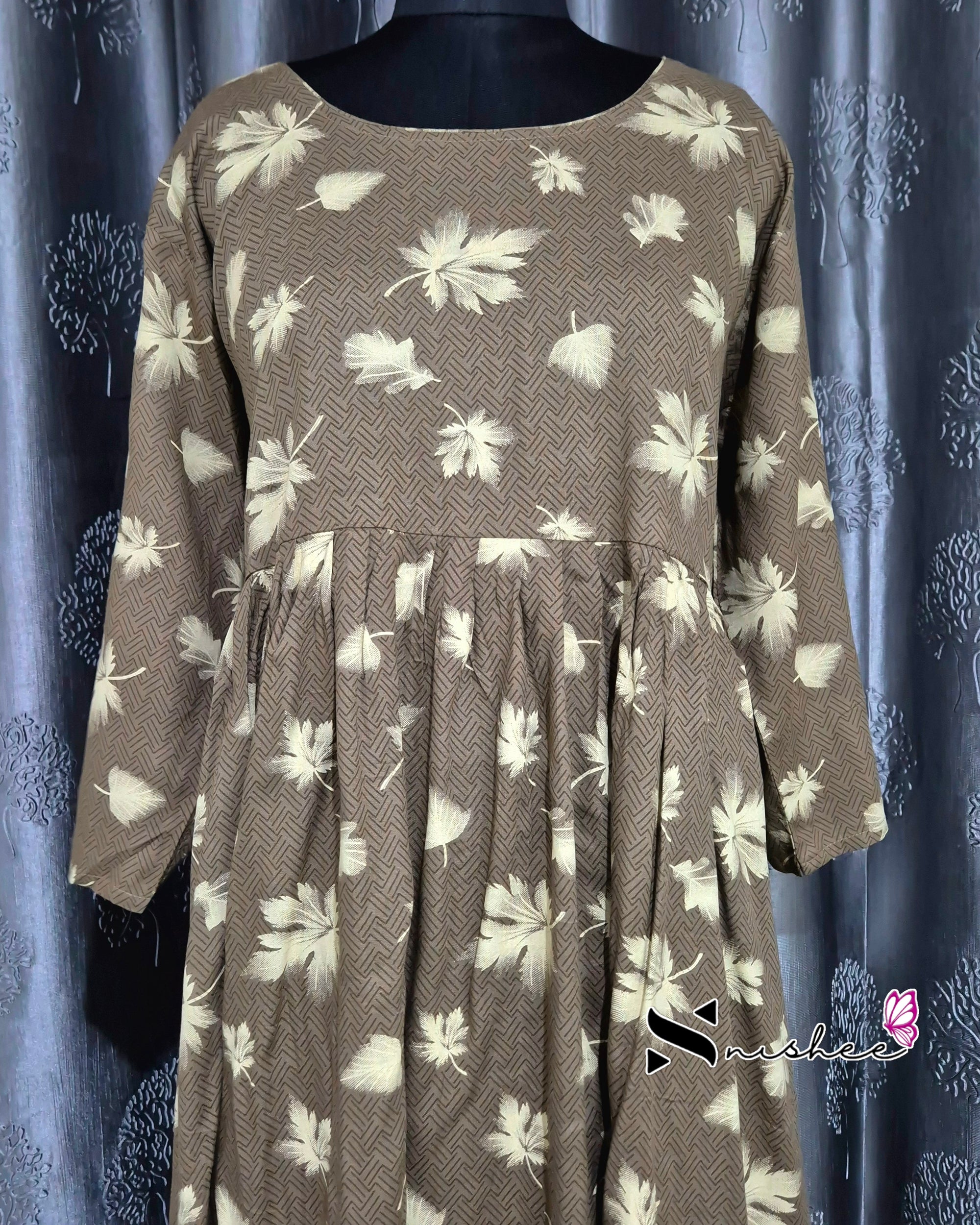 Leaf Print Nyra Cut Model Plus Size Gown