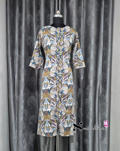 Teal Blue Popcorn A Line Plus Size Kurti