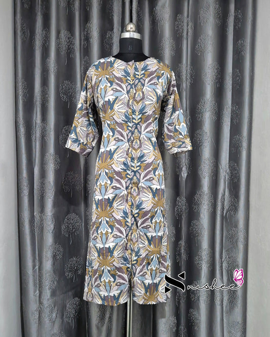 Teal Blue Popcorn A Line Plus Size Kurti