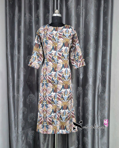 Brown Popcorn A Line Plus Size Kurti