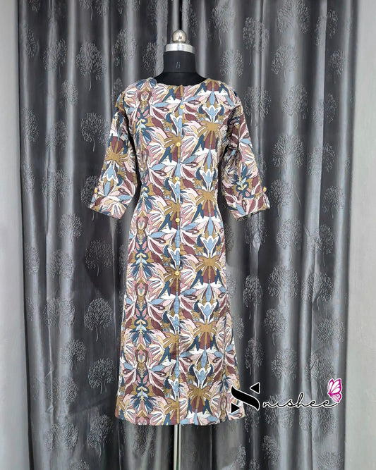 Brown Popcorn A Line Plus Size Kurti