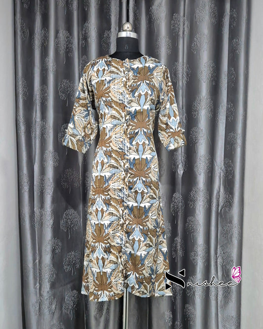 Olive Green Popcorn A Line Plus Size Kurti