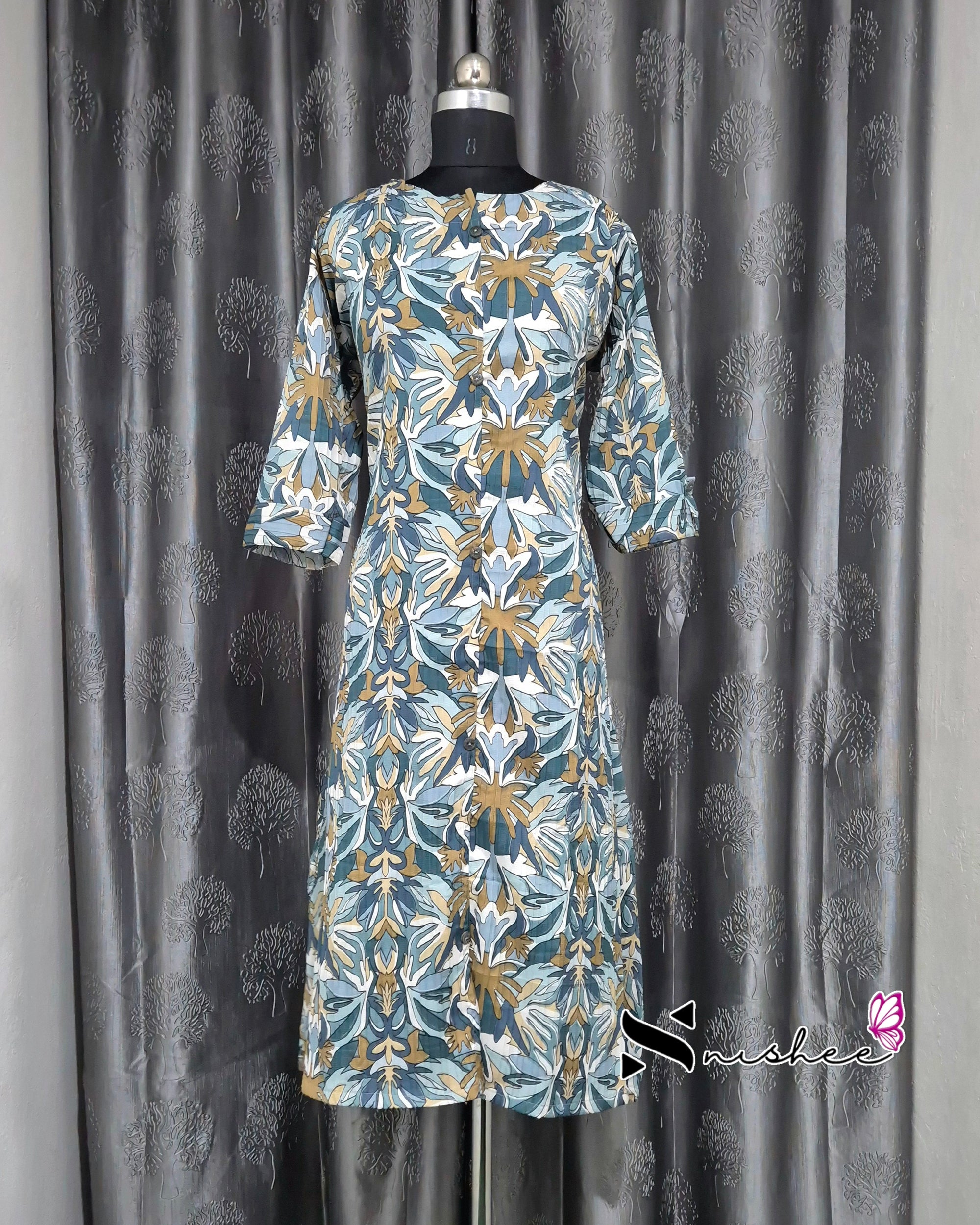 Teal Green Popcorn A Line Plus Size Kurti