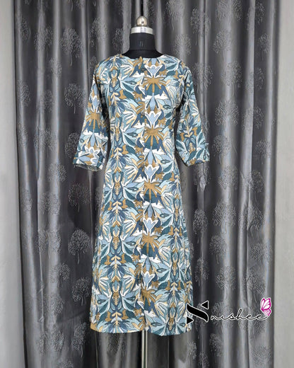 Teal Green Popcorn A Line Plus Size Kurti