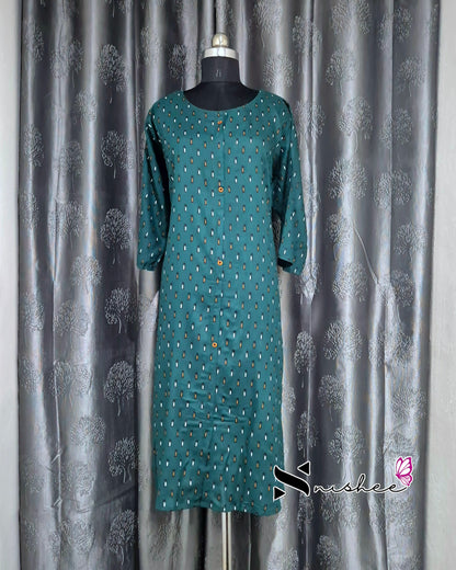 Teal Green Ikat Print A Line Plus Size Kurti