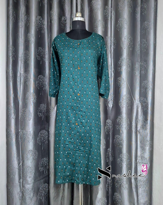 Teal Green Ikat Print A Line Plus Size Kurti