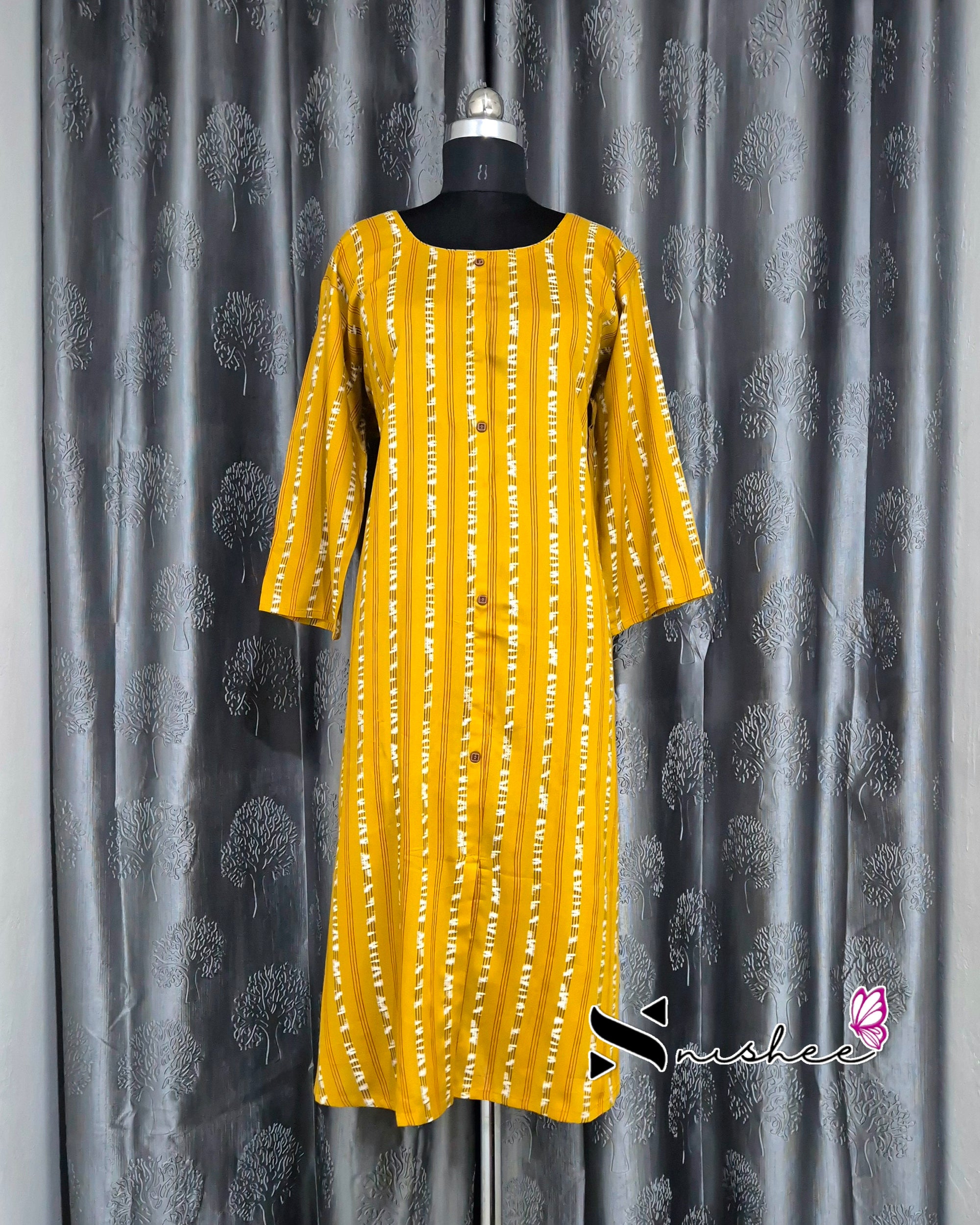 Mustard Striped A Line Plus Size Kurti