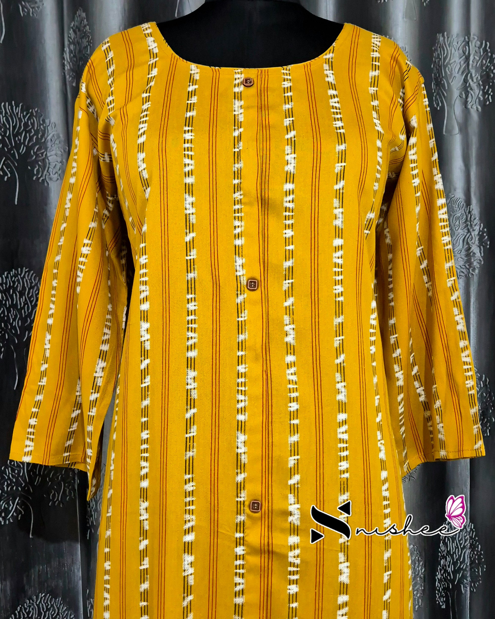 Mustard Striped A Line Plus Size Kurti