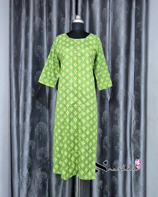 Green Motif A Line Plus Size Kurti