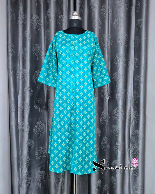 Blue Motif A Line Plus Size Kurti