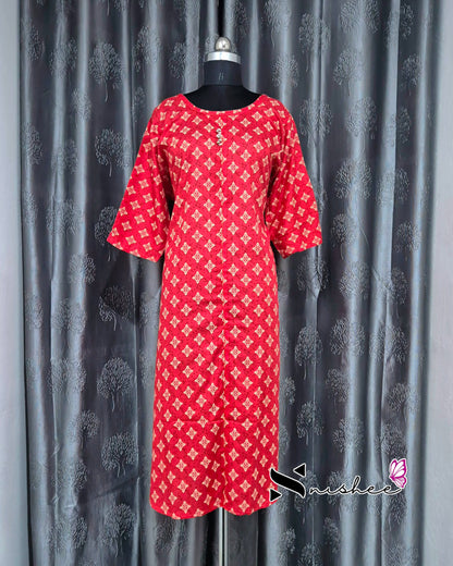 Red Motif A Line Plus Size Kurti