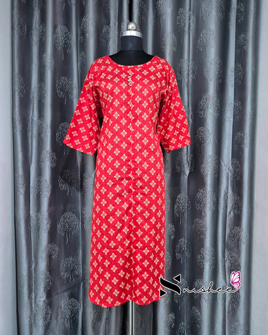 Red Motif A Line Plus Size Kurti