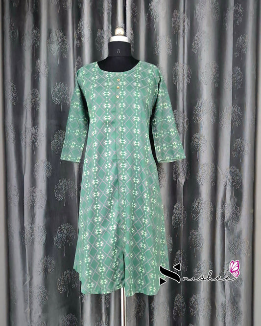 Sea Green Diamond Print A Line Plus Size Kurti