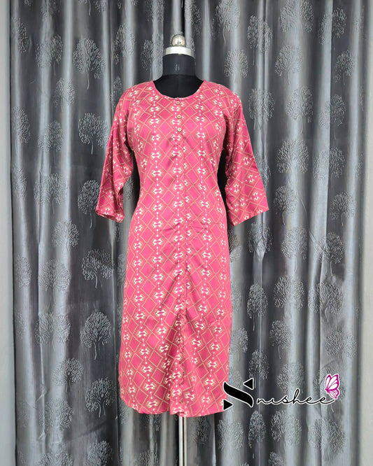Pink Diamond Print A Line Plus Size Kurti