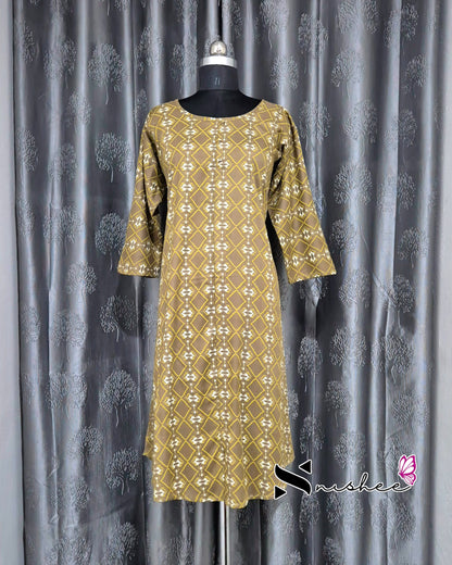 Golden Brown Diamond Print A Line Plus Size Kurti