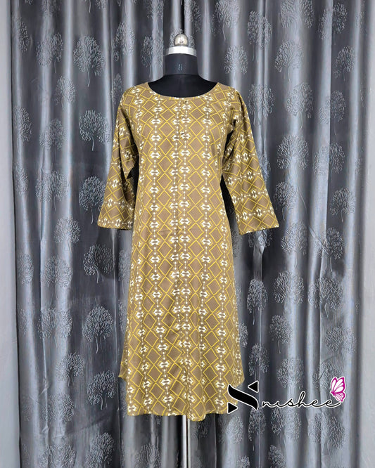 Golden Brown Diamond Print A Line Plus Size Kurti