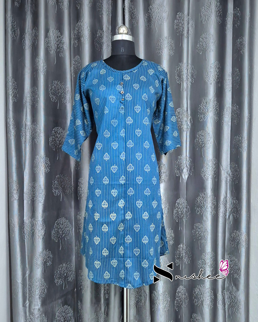 Blue Spade Motif A Line Plus Size Kurti
