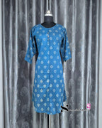 Blue Spade Motif A Line Plus Size Kurti