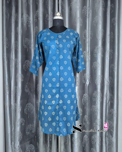 Blue Spade Motif A Line Plus Size Kurti