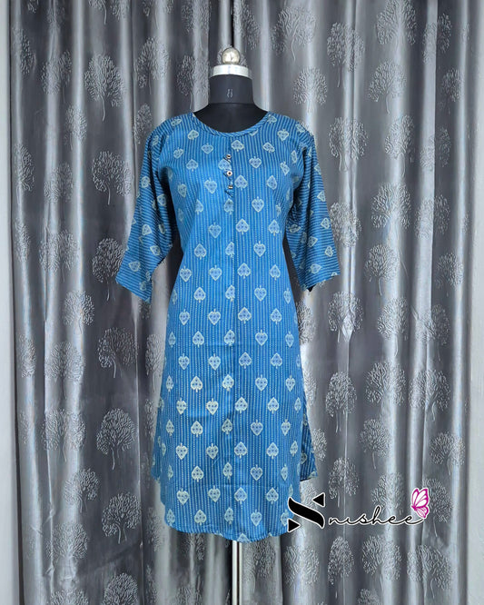 Blue Spade Motif A Line Plus Size Kurti