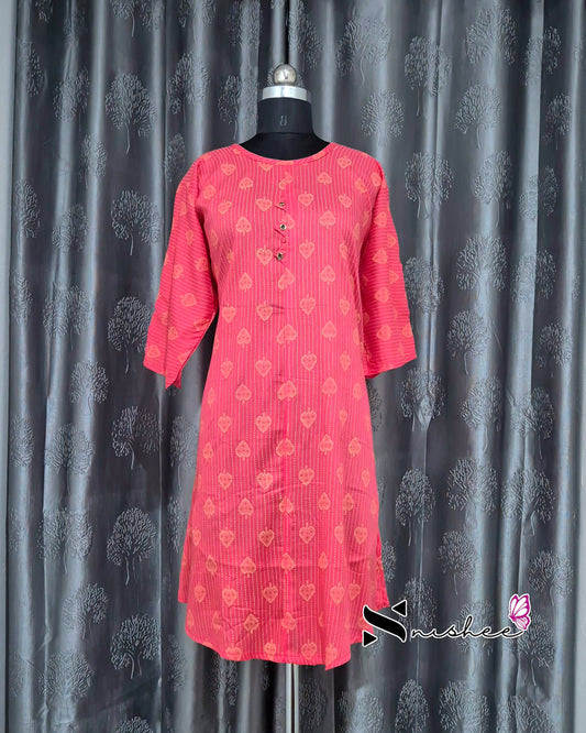 Pink Spade Motif A Line Plus Size Kurti