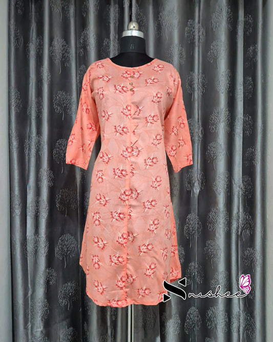 Peach Floral A Line Plus Size Kurti