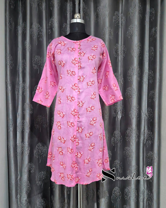 Pink Floral A Line Plus Size Kurti