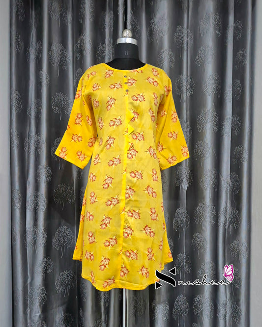 Yellow Floral A Line Plus Size Kurti