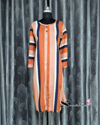 Orange Striped A Line Plus Size Kurti