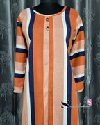 Orange Striped A Line Plus Size Kurti