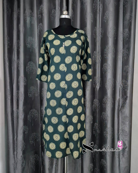 Green Mandala A Line Plus Size Kurti