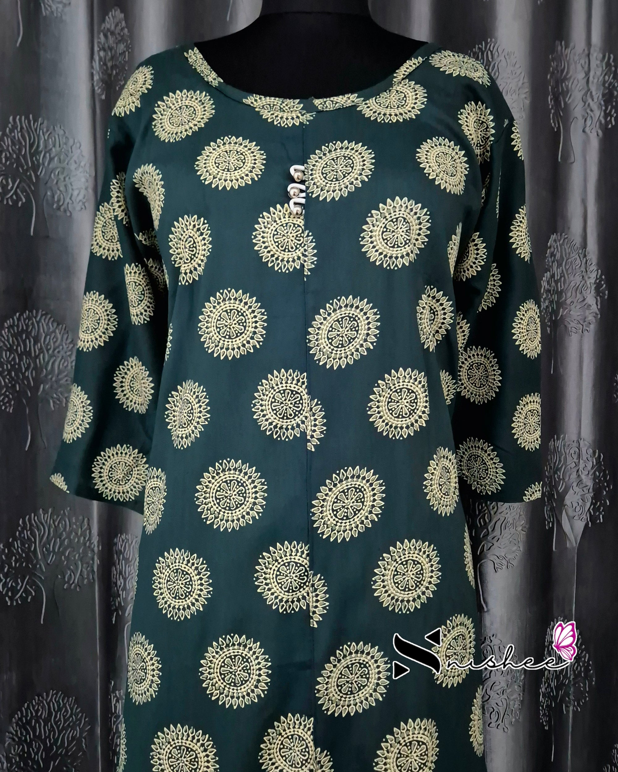 Green Mandala A Line Plus Size Kurti
