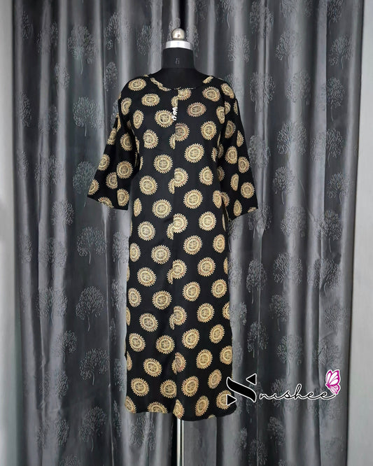 Black Mandala A Line Plus Size Kurti