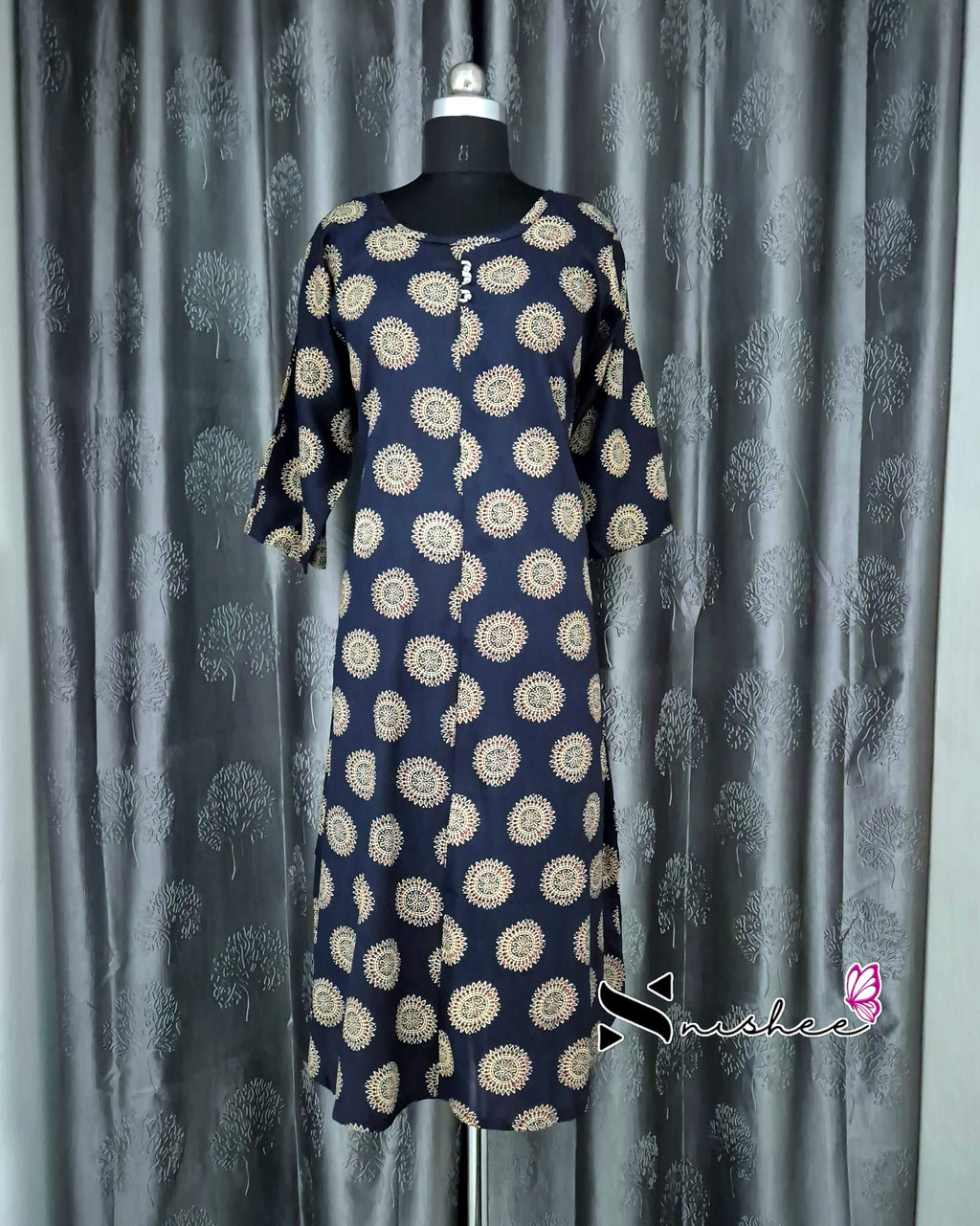 Blue Mandala A Line Plus Size Kurti
