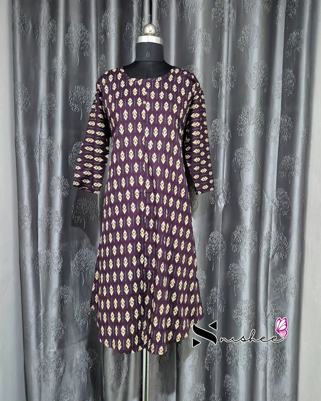 Purple Motif Print A Line Plus Size Kurti