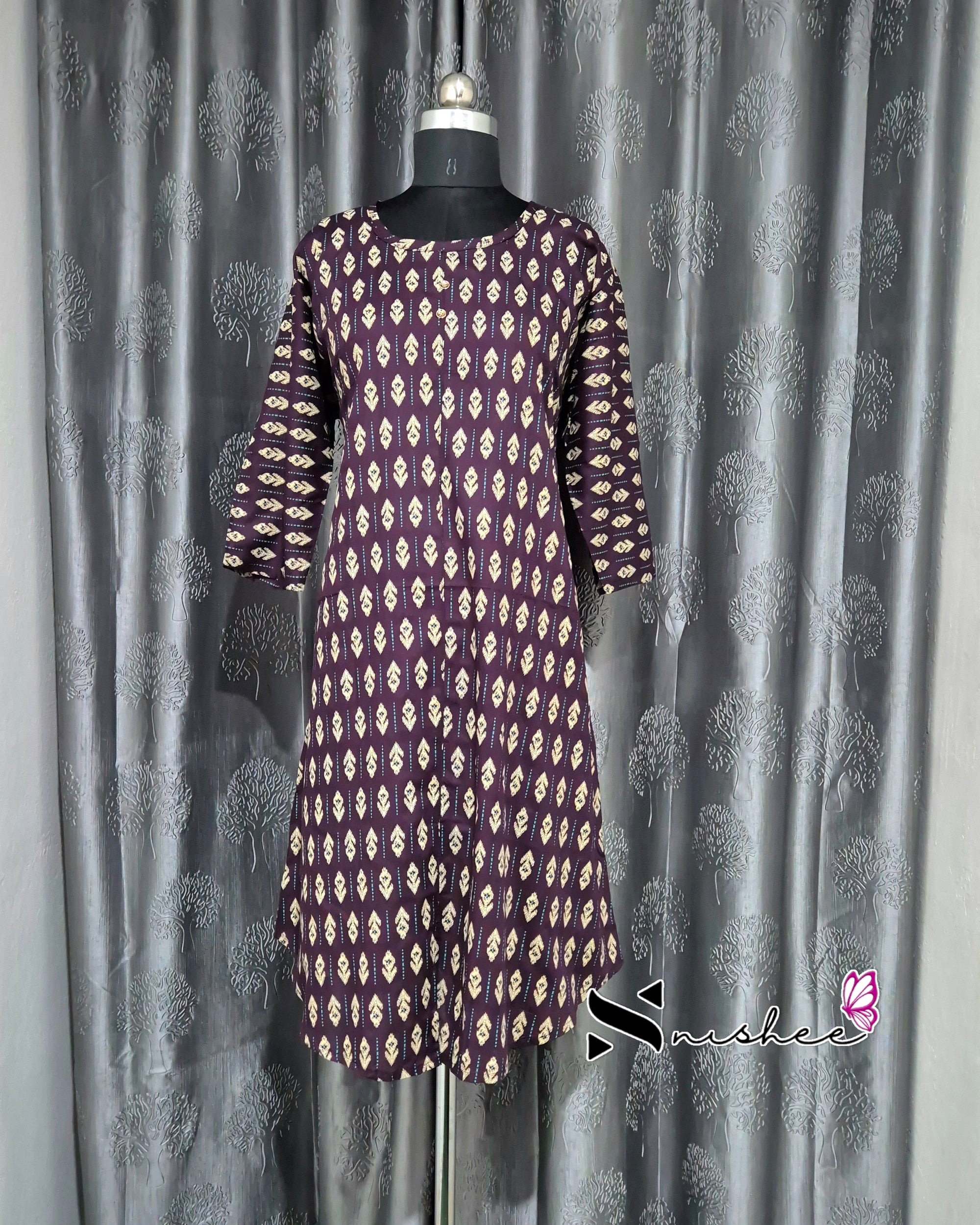 Purple Motif Print A Line Plus Size Kurti