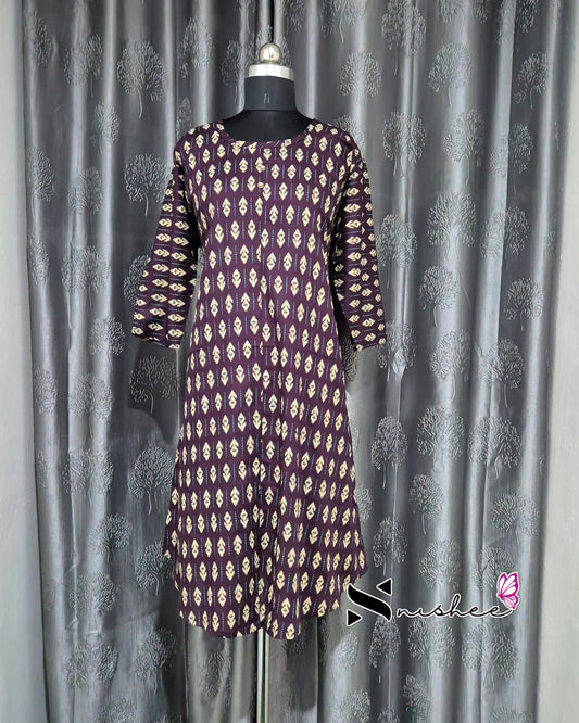 Purple Motif Print A Line Plus Size Kurti