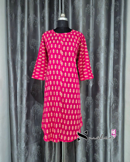 Pink Motif Print A Line Plus Size Kurti