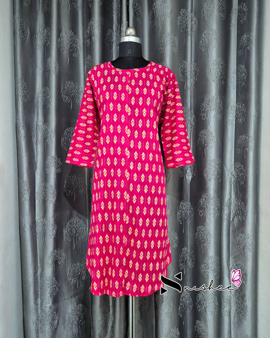 Pink Motif Print A Line Plus Size Kurti