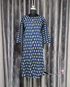 Navy Blue Motif Print A Line Plus Size Kurti