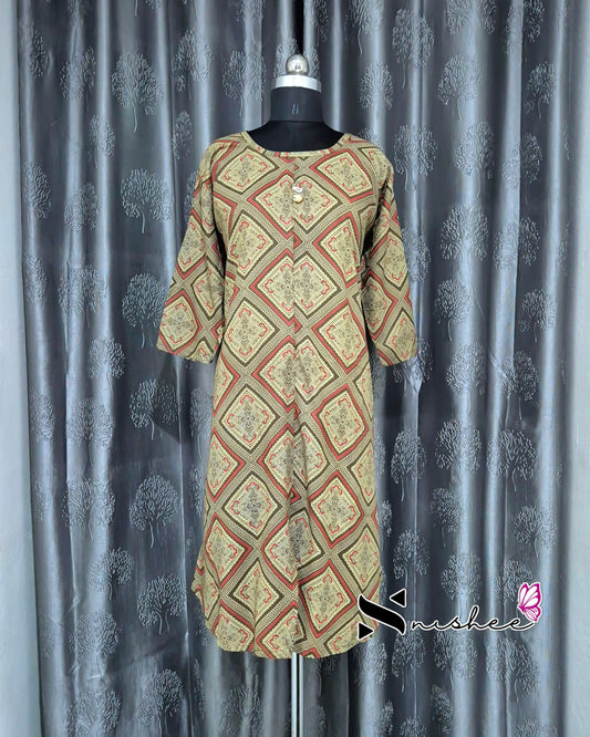 Green Diamonds A Line Plus Size Kurti
