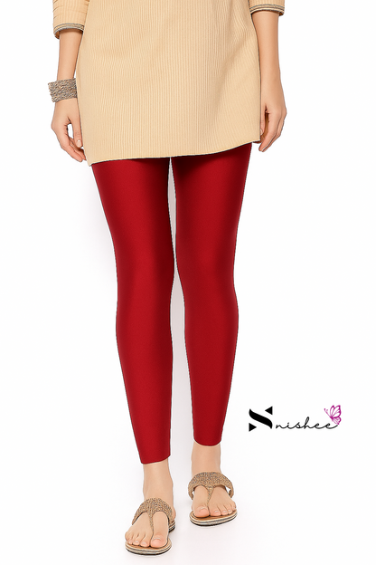 Red Ankle Length Shimmer Pant