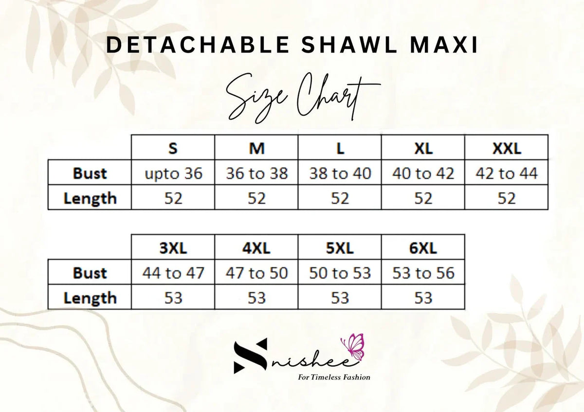 Shadow Leaf - Shawl Maxi with Saree Style Drape - Full Length - Plus Size